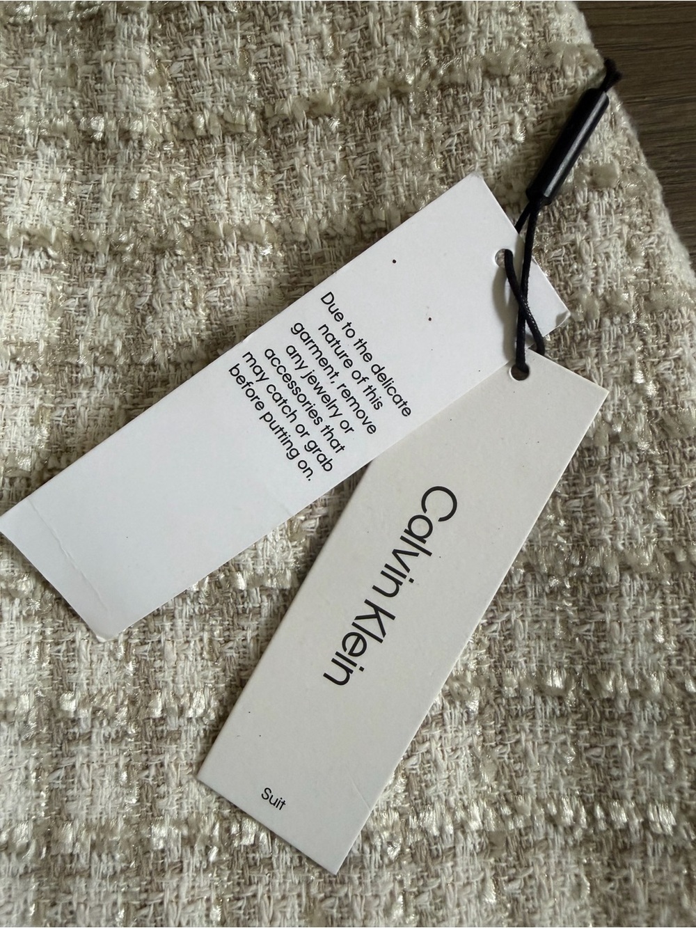 Calvin Klein Cream Check Tweed Pencil Skirt Size 2 - Picture 2 of 9